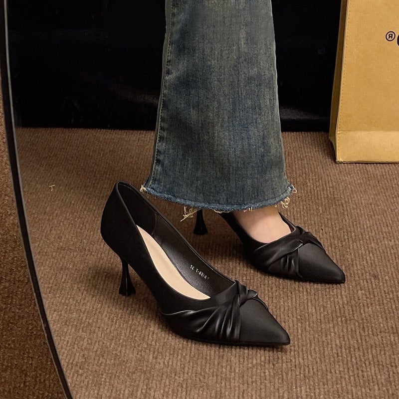 French Evening Style Commuter High Heels New Soft Leather Pointed Toe Shallow Mouth Work Shoes That Are Not Tiring And Do Not Irritate The Feet - Image 1
